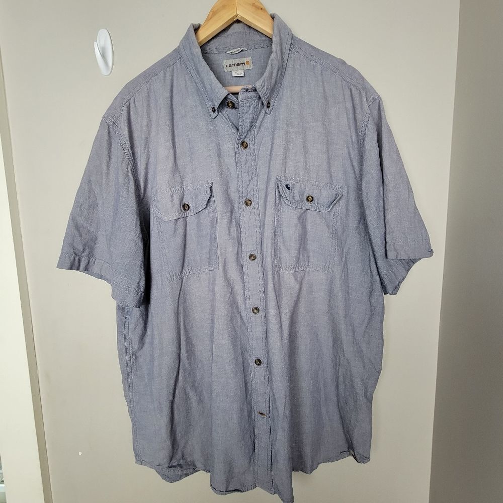 Carhartt Short Sleeve Button Front Shirt Men's 2XL Relaxed Fit 100% Cotton Blue